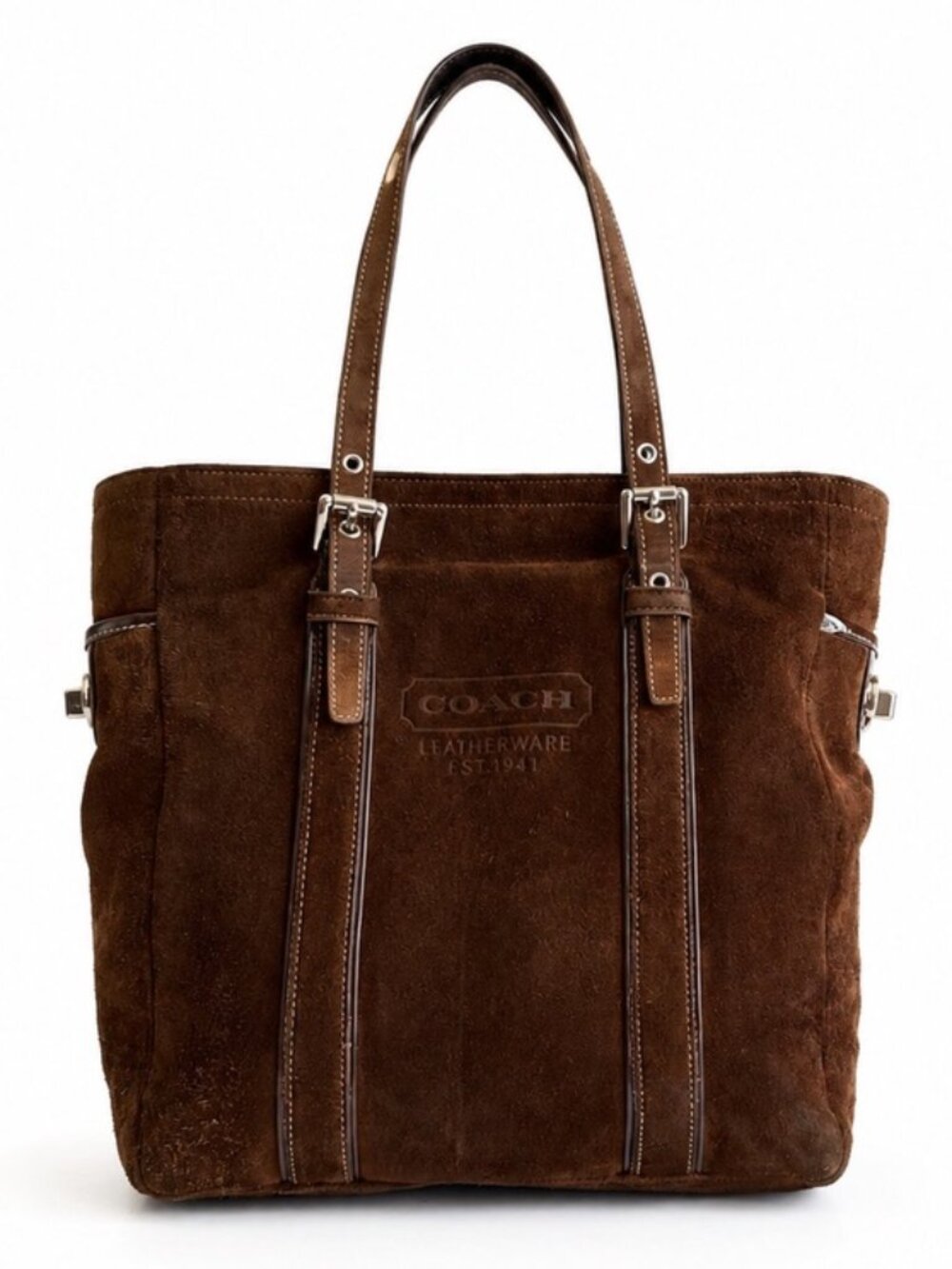 Vintage Y2K Coach 8E93 Hampton Tote Bag Brown Suede 2005